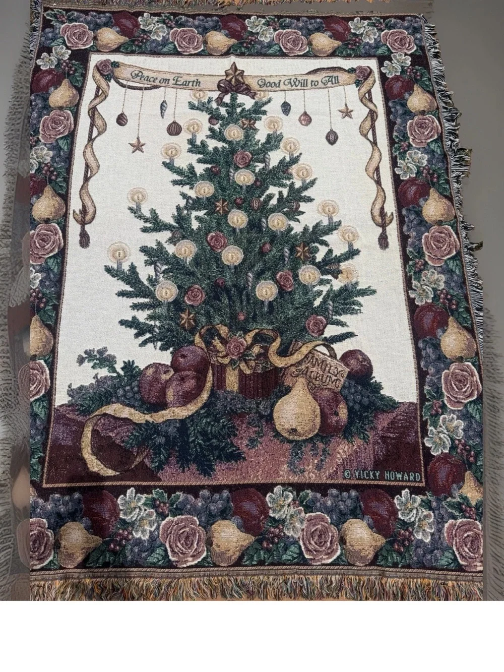 Christmas Tree Tapestry Throw Blanket 48x70” Manual Woodworkers Peace on Earth
